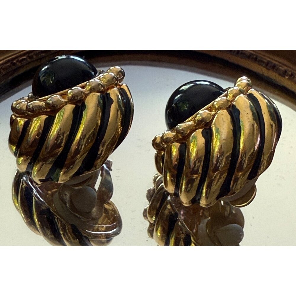 Gold & Black Clip-On Earrings Pics do not do earrings justice